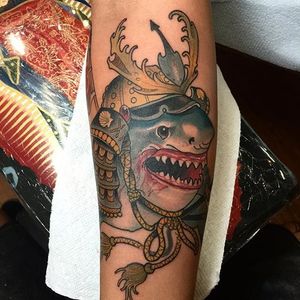 Samurai Shark Tattoo by Emmanuel Mendoza #shark #sharktattoo #neotraditionalshark #neotraditional #neotraditionaltattoo #neotraditionaltattoos #neotraditionalartist #boldtattoo #EmmanualMendoza
