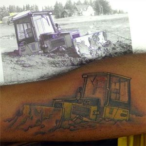 Stuck in the mud by Trevor Goodwin (via IG -- tuffytats) #TrevorGoodwin #bulldozer #bulldozertattoo