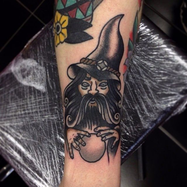 My newest addition a wizard by Lewis McKechnie IG lewismckechnie at  Lucky Rose Tattoo in Edinburgh  rtraditionaltattoos