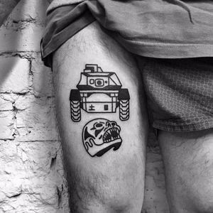Blackwork tank tattoo by Eterno Tattoo Nomad #tank #tanktattoo #Eterno #blackwork #skull
