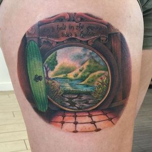 Hobbit Hole Tattoo by Matt Helmer #hobbithole #hobbitholetattoo #hobbit #hobbittattoo #thehobbit #lordoftherings #MattHelmer