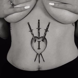 Cool heart tattoo by Ed Taemets #EdTaemets #blackandgrey #blackwork #heart #sword #dagger