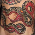 Don't tread on me by Chris O'Donnell #ChrisODonnell #traditional #Japanese #color #mashup #snake #scales #fangs #tattoooftheday