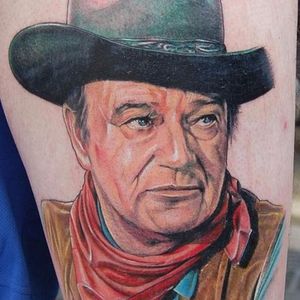 Stunning color portrait of Hollywood's most famous onscreen cowboy John Wayne #hollywood #cowboy #cinema #moviestars #color #realism #portrait #johnwayne