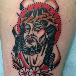 Jesus Tattoo by Julian Bast #jesus #traditional #oldschool #classic #bold #traditionalartist #JulianBast