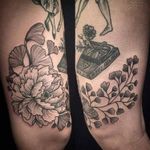 Botanical tattoo by Ashley Dale #AshleyDale #monochromatic #monochrome #blackwork #nature #flower #gingkoleaf