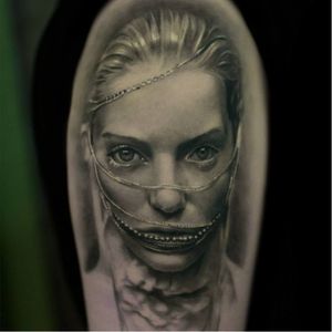 Fantastic portrait tattoo by Raimo Marti #RaimoMarti #realistic #hyperrealistic #blackandgrey #3D #portrait #photorealistic