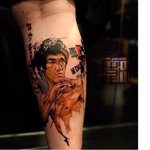 Graphic Brule Lee tattoo by Joey Pang #JoeyPang #TattooTemple #brucelee #graphic