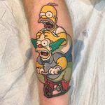 Krusty and Homer Tattoo by Matthew Hockaday #krustytheclown #krusty #clown #cartoonclown #thesimpsons #simpsons #MatthewHockaday