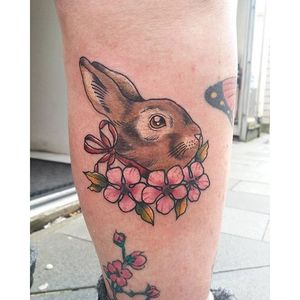 Bunny portrait tattoo by Rachael Haney. #bunny #rabbit #cute #bunnytattoo #RachaelHaney