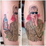Patsy being Absolutely Fabulous by David Corden #DavidCorden #color #portrait #realism #realistic #tvshow #AbsolutelyFabulous #Patsy #tvshowtattoo #leopardprint #vodka #cigarette #smoking #tattoooftheday