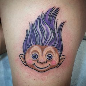 Troll head tattoo by @chipdouglastattoo #troll #trolldoll #trolldolltattoo #vintagetattoo