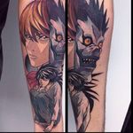 Death Note's Light and the Shinigami by IG @lacosanostratattoo
