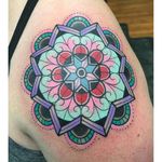 Mandala Tattoo by Katie McGowan #Traditional #BoldTattoos #ColorfulTattoos #Colorful #KatieMcGowan