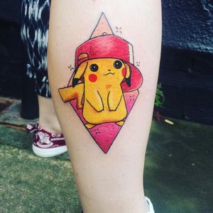 Gotta Catch Em' All! Pikachu Tattoo by Kylie from Eerie Ink Tattoo Studio. #pikachu #pokemon #pikachutattoo #pokemontattoo #boldlines #Eerieinktattoostudio
