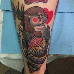 Otter and shell Tattoo by Jody Dawber @JodyDawber #JodyDawber #JodyDawbertattoo #Jaynedoeessex #UK #otter #shell