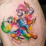 Mario and Yoshi Watercolor Tattoo by Josie Sexton #Watercolor #WatercolorTattoo #WatercolorTattoos #WatercolorArtists #WatercolorDesigns #WatercolorInspiration #JosieSexton