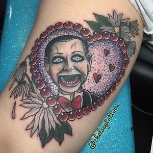 Billy from Dead Silence by Chelsey Hamilton. #neotraditional #ChelseyHamilton #Billy #DeadSilence #dummy #sparkly #heart #flowers
