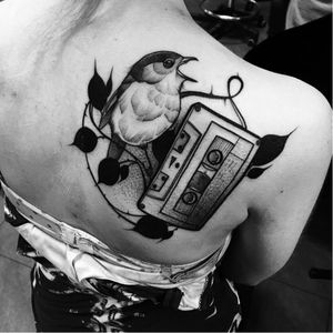 Bird tattoo by Julia Szewczykowska #JuliaSzewczykowska #blackwork #neotraditional #bird #tape