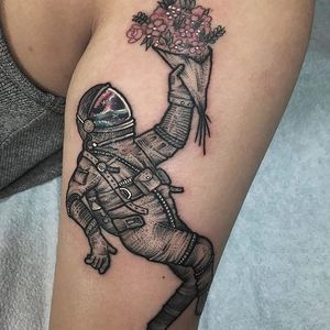 Astronaut tattoo by Kyle Stacher. #astronaut #space #trippy #bouquet