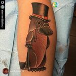 A dapper platypus with walking stick, top hat and monocle. Tattoo by @warhorse21 #platypus #monotreme #australiananimal #dapper #monocle #color #warhorse21