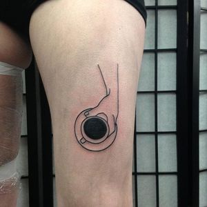 Coffee cup tattoo by Curt Montgometry. #CurtMontgomery #coffee #barista #caffeine #coffeelover  #folktraditional #cup