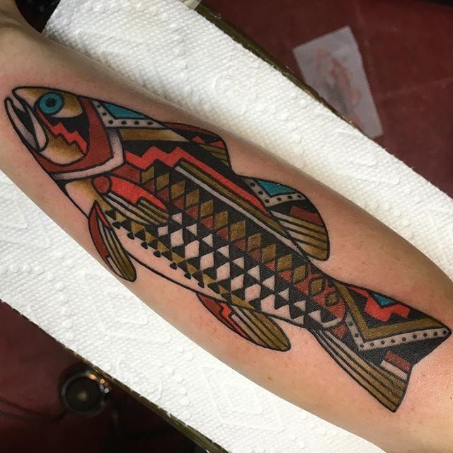 Tattoo uploaded by Robert Davies  Bass Tattoo by Cheyenne Sawyer bass  nativeamerican nativeamaericanart nativeamericandesign traditional  CheyenneSawyer  Tattoodo