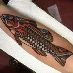 Bass Tattoo by Cheyenne Sawyer #bass #nativeamerican #nativeamaericanart #nativeamericandesign #traditional #CheyenneSawyer