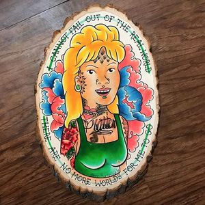 Woodcut, tattooed Luanne. (via IG—annie_tattoos) #AnnieBurkhardTattoos #Traditional #PopCulture #Cartoons #Sessions
