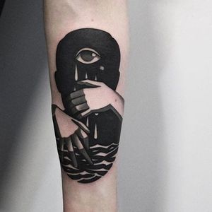 Silhouette scenery tattoo by Denis Marakhin #maradentattoo #black #blackwork #blackandgrey #oddtattoo #ocean #silhouette #denismarakhin #maraden