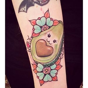 Cute Avocado, done at the Speakeasy Tattoo Parlour #avocado #heart #flower