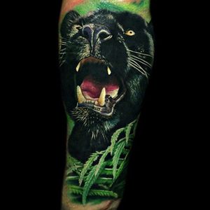 Panther Portrait Tattoo by Oleg Shepelenko #portrait #portraittattoo #portraittattoos #portraitrealism #realism #realistictattoos #colorportrait #colorportraittattoo #panther #panthertattoo #pantherportrait #OlegShepelenko
