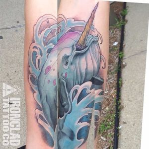 Narwhal tattoo by Johnny Andres. #JohnnyAndres #narwhal #horn #newschool