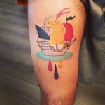 Ship tattoo by Loreprod #Loreprod #surrealistic #graphic #ship #sails #flags