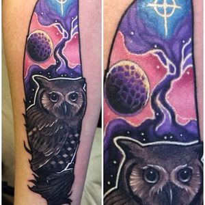 Owl Tattoo by Joe Phillips #owl #galaxy #space #cosmic #abstract #spaceage #JoePhillips