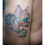 A sugar skull chihuahua tattoo celebrating the dogs' Mexican heritage. Tattoo by Sharon Osbourne. #chihuahua #dog #sugarskull #Mexican #SharonOsbourne