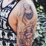 Black and grey Christian tattoo #sleeve #blackandgrey #religious #christian #TattooStreetStyle #StreetStyle