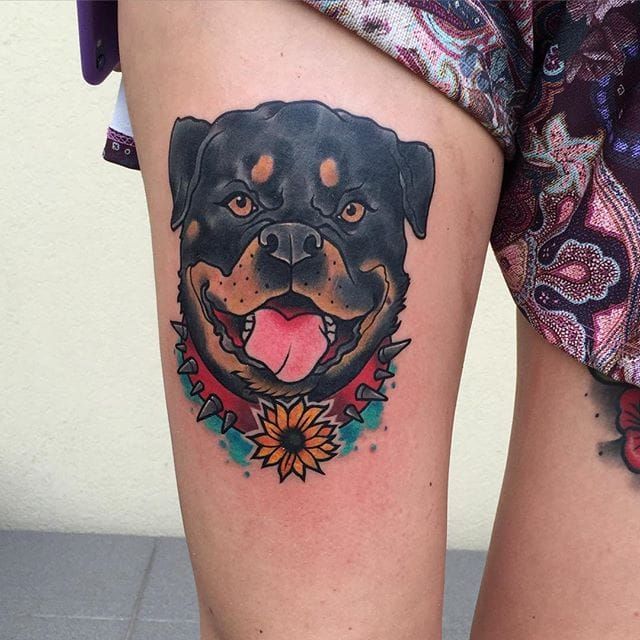 Neo traditional Rottweiler tattoo by  Scarborough Studio  Facebook