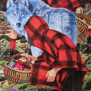 Close up of Naomi Okudo's "The Girls Are Walking to the House with the Wolves" at Volta NY (Photo by KD Diamond) #ArmoryArtsWeek #Art #NYC #NaomiOkudo #Painting
