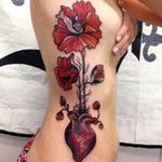 Illustrative tattoo by Nicoz Balboa #heart #anatomic #flower #sidetattoo