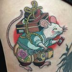 Tattoo by Wendy Pham #WendyPham #TaikoGallery #WenRamen #newtraditional #color #Japanese #mashup #mouse #moving #travel #suitcases #peony #animal #flower #floral #cute