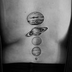 The start of a solar system tattoo by Elisabet Waris. #blackwork #linework #ElisabetWaris #solarsystem #planets #space