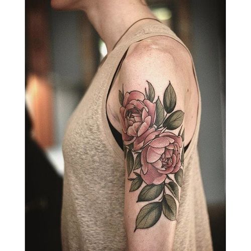 Garden-inspired tattoo by Alice Carrier. #AliceCarrier #flower #garden #plant #neotraditional #rose