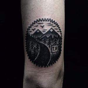 Twin Peaks tattoo by Dima Egrov. #twinpeaks #blackwork #landscape #mountain