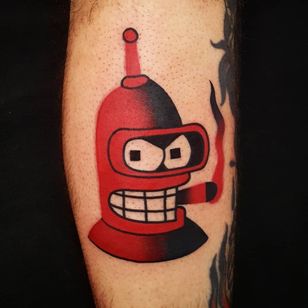 Bender de Futurama tattoo por Uve #Uve #graphic #redink #bold #popart #Bender #futurama #smoking #robot #cartoon #adultswim