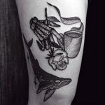 Skeleton hand, Rose and Coffee Tattoo by Moises Jimenez @thecrocodile666 #MoisesJimeneztattoo #Black #Blackwork #Blacktattoo #Skeleton #Hand #Rose #Coffee