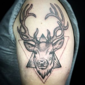 Incredible stag tattoo by Habba Nero #habbanero #runes #magic #stickandpoke #handpoked #stag #antlers