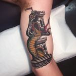 Snake, Tower and Staircase Tattoo by James McKenna via Instagram @J__Mckenna #JamesMcKenna #Traditional #Neotraditional #Opticalillusion #Fremantle #WesternAustralia #Snake #Tower #Staircase