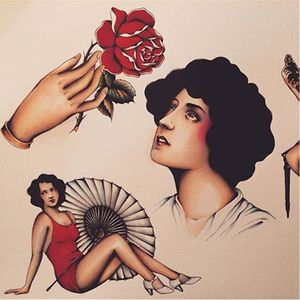 Flash art sheet via instagram pain1666 #flashart #1920s #woman #hand #rose #portrait #flashfriday #artshare #diegodelfino