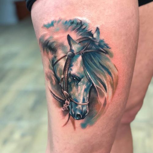 Sweet n shy lil horsie tattoo by Shizz Bogdan #ShizzBogdan #horsetattoos #color #watercolor #painterly #horse #nature #animal